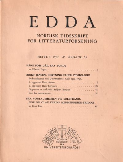 EDDA 1967 hefte 1. Doktordisputas Brikt Jensen:…