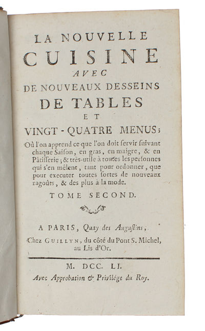 La nouvelle cuisine avec de nouveaux desseins de tables et vingt-quatre menus. 3 vols.  - [INVENTING THE "NOUVELLE CUISINE"] (photo 5)