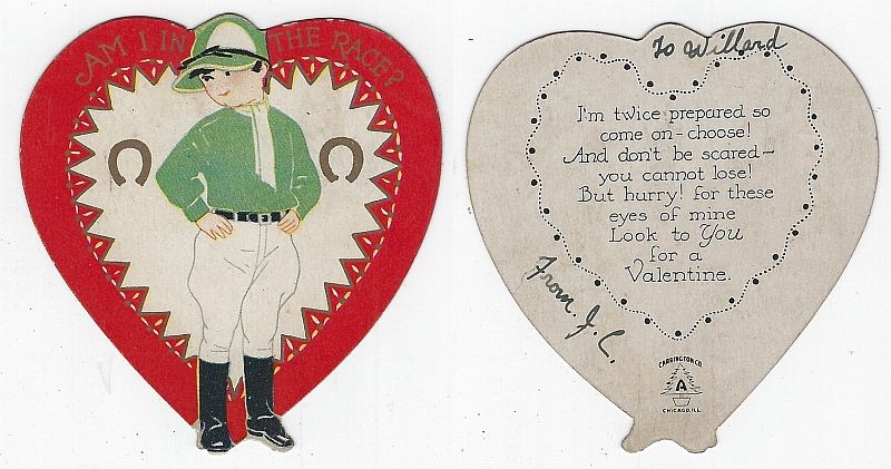 Valentine - Vintage Heart Shaped Valentine Card with Jockey