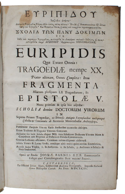 Euripidis Quae Extant Omnia: Tragoediae Nempe XX. 2 parts.  - [THE CELEBRATED BARNES-EDITION] (photo 4)