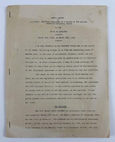 Annual Report of L.L. Berry, Secretary-Treasurer of Missions of the African Methodist Episcopal Church to the Board of Managers [mimeographed caption title]