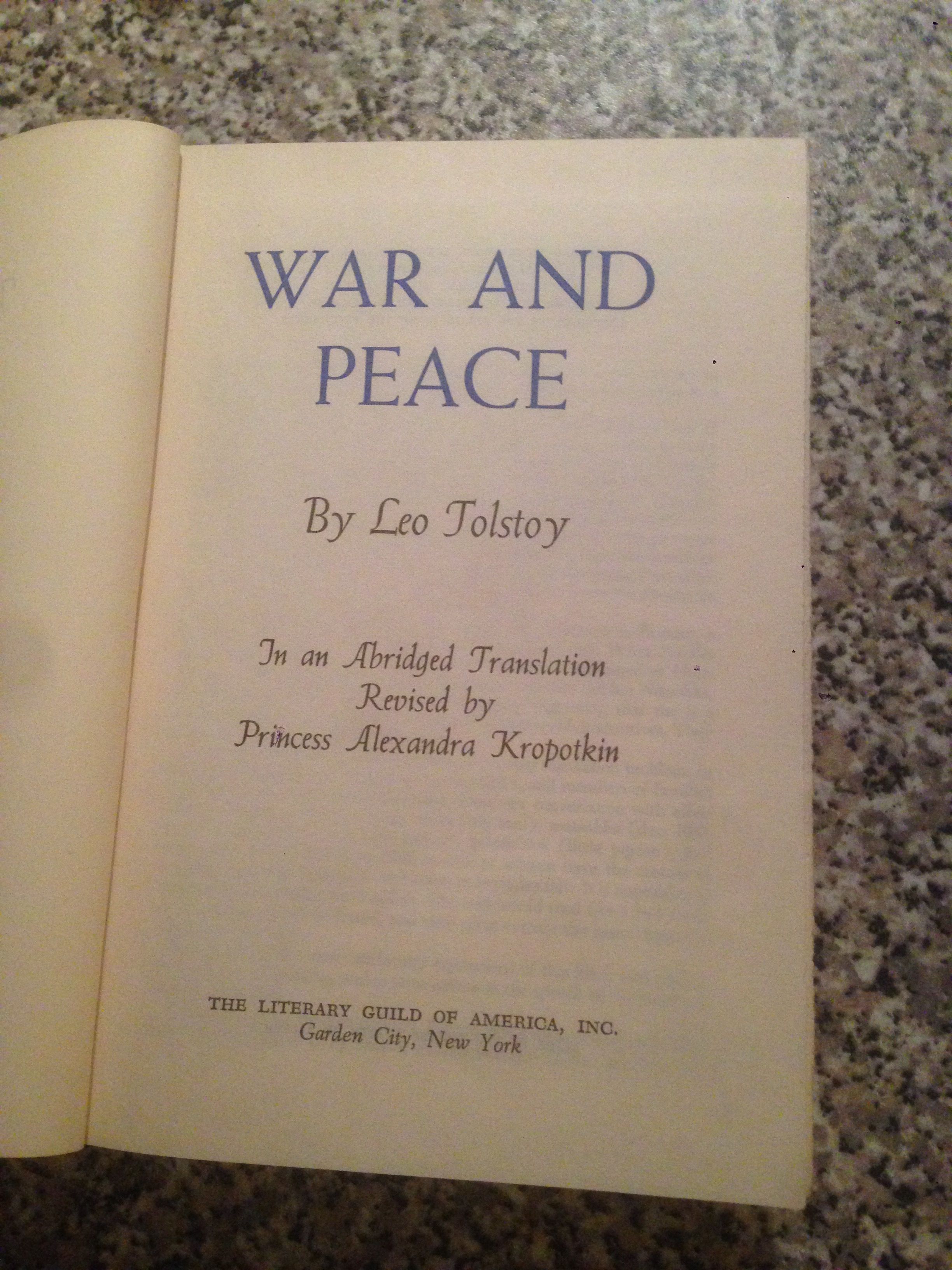 War and Peace in an Abridged Translation By Princess Alexandria