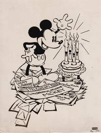 Original photograph of an illustration of Mickey Mouse on his 4th birthday, 1932