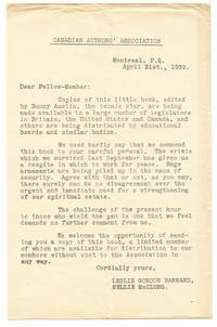 image of Canadian Authors' Association letter to members