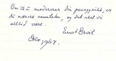 Brev til Ernst Orvil med en fem linjers påskrift…