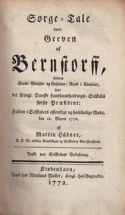 Sørge-tale over greven af Bernstorff, fordum…