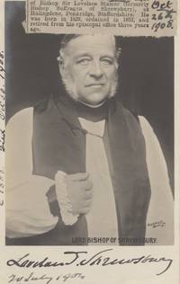 Signed postcard photo, (Sir Lovelace Tomlinson, 1829-1908, Bishop of Shrewsbury 1888-1905, 3rd Bart.)