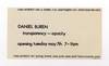 Invitation card: Daniel Buren: transparency — opacity (opens 7 May [1974])