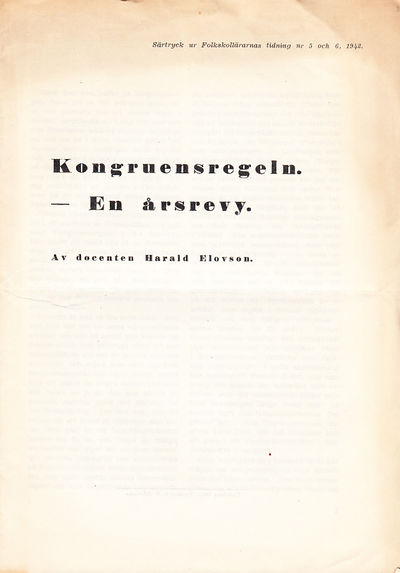 Kongruensregeln. - En årsrevy [= omslagstitel].