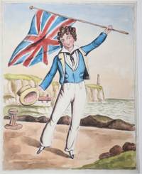 Nineteenth Century Watercolor of a Comely Boy Holding the Union Jack by the Cliffs of Dover