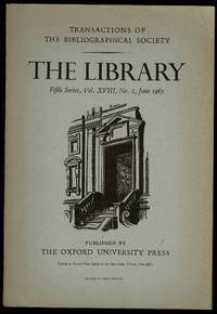 image of The Library 5th Series Vol XVIII No. 2 June 1963: Transactions of the Bibliographical Society