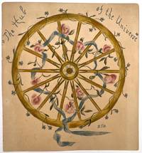 5" Watercolor - "The Hub of the Universe" - Spoked Wheel with Woven Ribbon, Roses & Forget-Me-Nots BOSTON at hub of wheel - B.T.S.