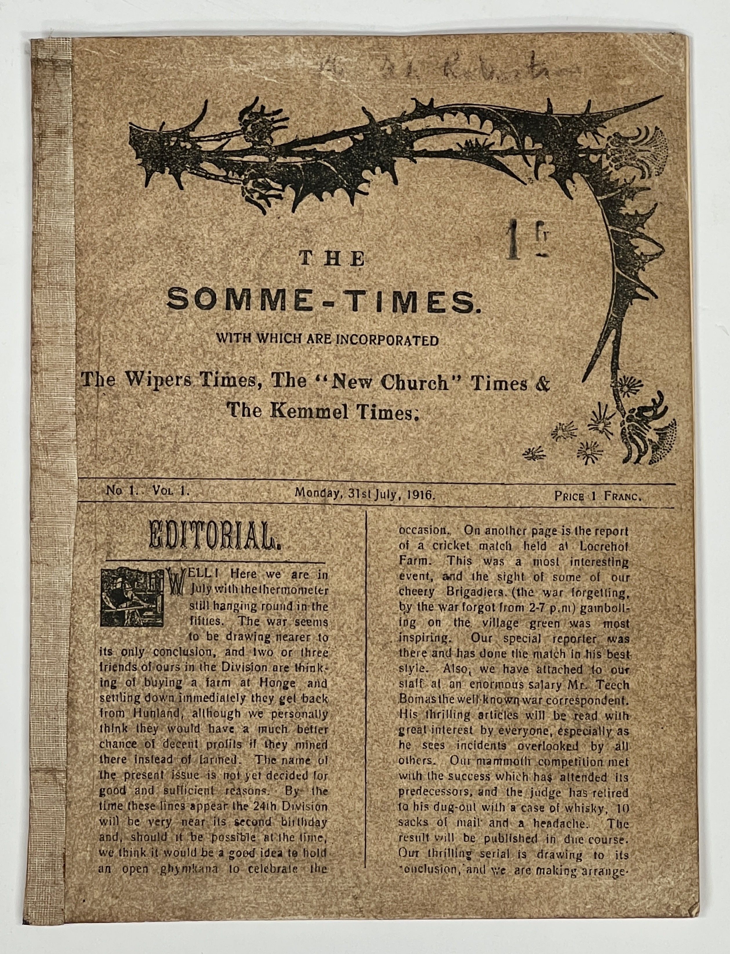 The SOMME - TIMES. No. 1. Vol. I. Monday, 31st Jul