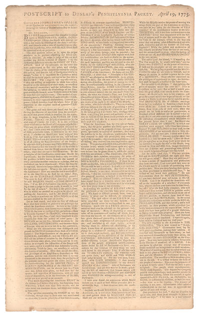 POSTSCRIPT TO DUNLAP'S PENNSYLVANIA PACKET. APRIL 19, 1775.