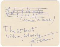 Autograph musical quotation from the composer's noted jazz-inspired work, La Création du Monde, signed "Milhaud