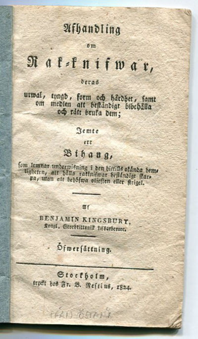 Afhandling om rak-knifwar, deras urwal, tyngd,…