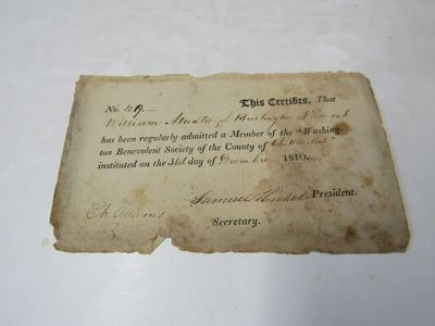 Burlington VT Washingtonian Benevolent Society Membership 1810