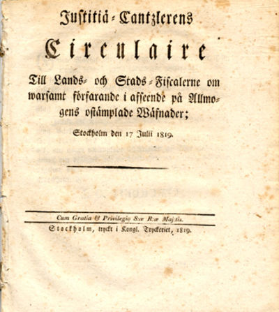 Justitiä-Cantzlerens circulaire till lands- och…