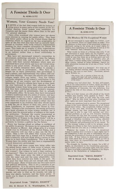 [Two Handbills of Articles on Feminism and Equal Rights for Women]