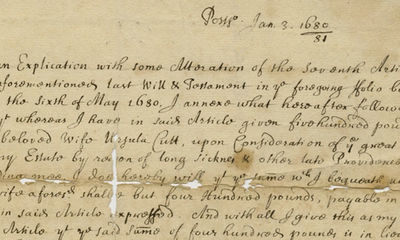 Codicil of John Cutt, First President of Colonial New Hampshire, Showing Him Trying to Promote Harmony Within His Family After His Death