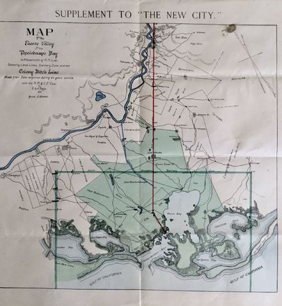 MAP OF THE FUERTE VALLEY FROM TOPOLOBAMPO BAY TO KILOMETRE 6.; 5 of R.R. Line. Showing Land Lines, Sanitary Zone and the Colony Ditch Line. Made from Data acquired during six years service with the R.T. & C.F. Cos. by E.A.H. Tays. Supplement to "The New City." Single sheet