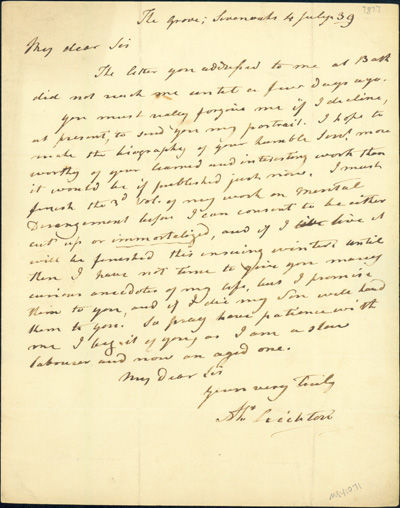 Autograph letter signed to Thomas J. Pettigrew