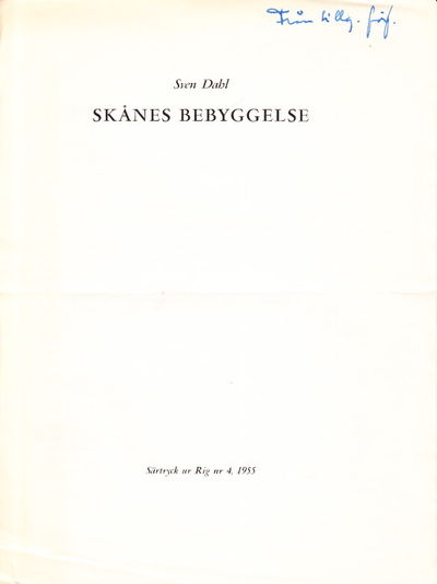 Skånes bebyggelse. Särtryck ur Rig nr 4, 1955.