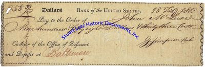 A Check, Dated 1800, From The Bank Of The United States
