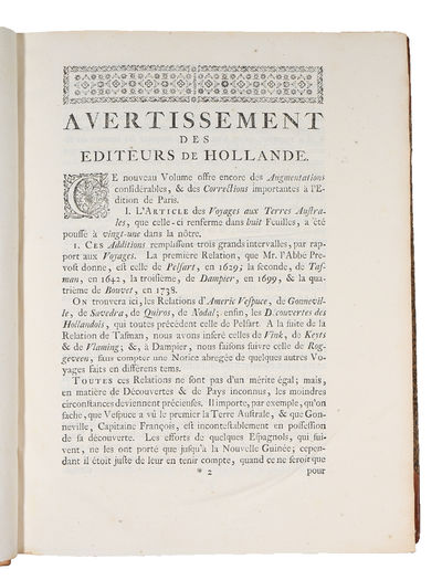 Histoire générale des Voyages, ou nouvelle collection de toutes les relations de voyages par mer et par terre, (...) Nouvelle edition. Tome Zeizieme (XVI). - [TRAVELS TO AUSTRALIA AND LATIN AMERICA] (photo 3)