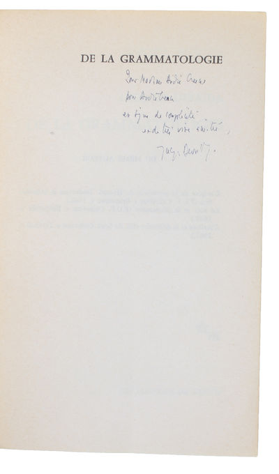 De la grammatologie. - [THE MAIN WORK OF…