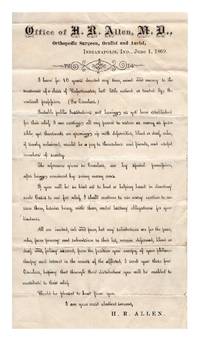 Circular Soliciting Charity and Patients for the Office of H. R. Allen, M. D., a Surgeon to the Poor