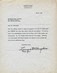 cover of TYPED LETTER SIGNED BY LANGSTON HUGHES TO EUGENE WEINTRAUB, WEINTRAUB MUSIC COMPANY: About publication of Swanson's musical compositions of Hughes' poems, "Pierrot" and "In Time of Silver Rain.