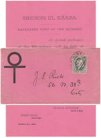cover of 1885 - "SHEIKHS UL KAABA. KHANAKEEN FIRST OF THE OCCIDENT" Printed invitation announcing a meeting to adopt this mystical organization's constitution and bylaws