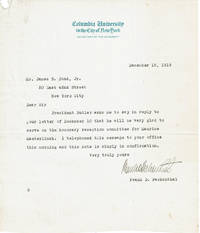 image of TYPED LETTER SIGNED by Columbia University's Secretary FRANK D. FACKENTHAL, the de facto administrator of the Pulitzer Prize, replying on behalf of University President Butler to James B. Pond's invitation to join his reception committee for Maeterlinck's first American lecture.