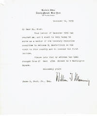 TYPED LETTER SIGNED by the future Episcopal Bishop of New York City WILLIAM T. MANNING agreeing to serve on the reception committee to welcome Maurice Maeterlinck to America.