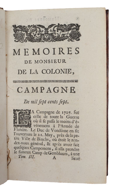 Memoires de monsieur de La Colonie, maréchal de camp des armées de l'Électeur de Bavière contenant les évenemens de la guerre (...). 3 vols. (photo 3)