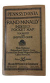 Rand McNally Indexed Pocket Map Tourists' and Shippers' Guide of Pennsylvania Railroads, Electric Lines, Post Offices, Express Telegraph and Mail Service. Counties, Cities, Towns. Villages, Rivers, Lakes Islands, Creeks, Mountains, etc. Air Service Landing Fields Population According to the Latest Official Census Main Highways