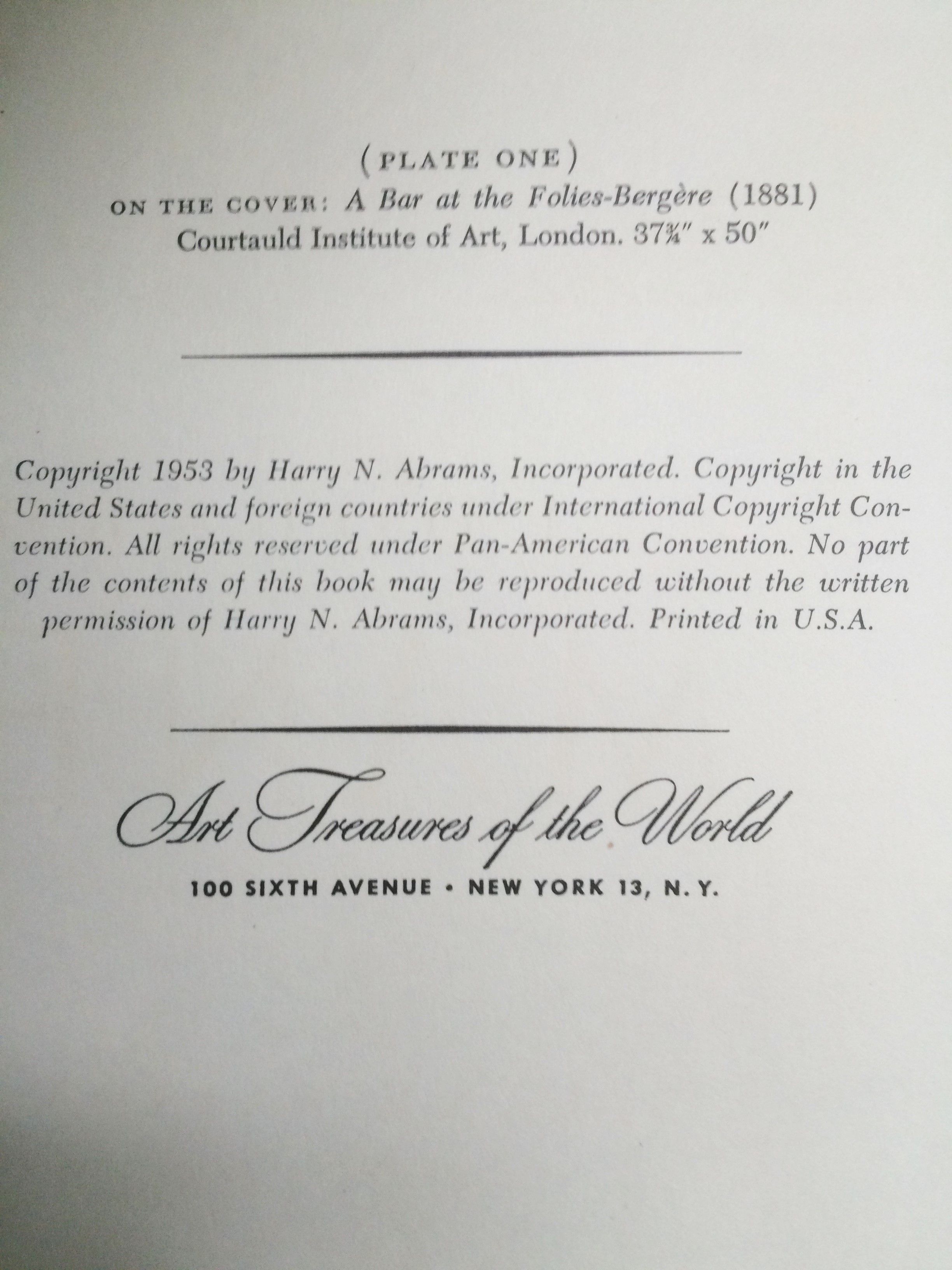 Manet Art Treasures Of The World Series By Editor Jr Edition Unspecified 1953 From Hatfield Books And Memorabilia Sku 129