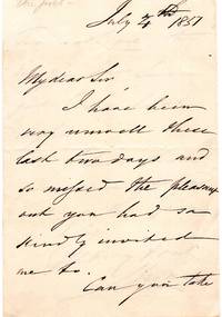 Holographic letter, signed,  from Charles Swain the poet (1801-1874), dated July 4, 1857