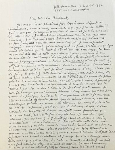 Brussels, Belgium: np, 1946. custom folder. Fine. A MAJOR LETTER BY MAGRITTE DEFINING HIS ARTISTIC I...