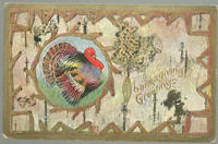 THANKSGIVING GREETINGS GOLD POSTCARD WITH TURKEY