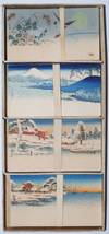 Box of Eighty Place Cards, with four different sets, each set with a small reproduction of a Hiroshiga woodblock scene on one side, the other side, blank for a name to be written