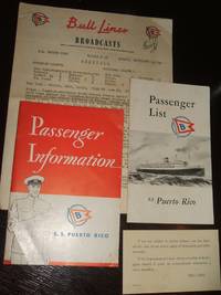 cover of S.S. Puerto Rico, Passenger Information, Passenger List, Bull Lines Broadcasts, motion sickness card