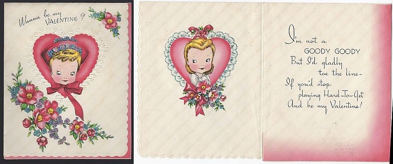 Valentine - Vintage Valentine Card with Little Girl