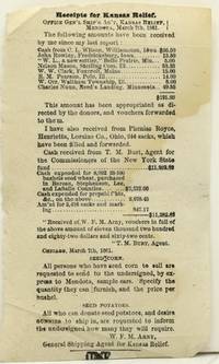 [AMERICANA] [KANSAS] [SMALL BROADSIDE] RECEIPTS FOR KANSAS RELIEF