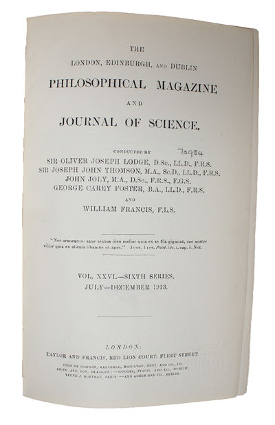 On the Constitution of Atoms and Molecules. 3 Parts (all). (+) The High-Frequency Spectra of the Elements. - [THE BIRTH OF MODERN ATOMIC THEORY  (PMM 411)] (photo 2)