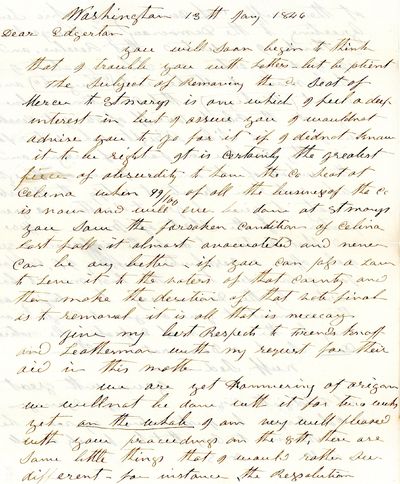 Autograph Letter Signed as US Congressman from Ohio, Washington, D.C., January 13, 1846 to Alfred Peck Edgerton, Ohio State Senator and future US Congressman
