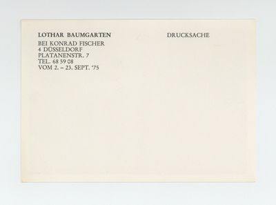 Exhibition postcard: Lothar Baumgarten bei Konrad Fischer (2-23 September 1975)