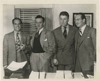 Original press photograph of Frank Capra, William Wyler, George Stevens, and Samuel J. Briskin announcing the formation of Liberty Films