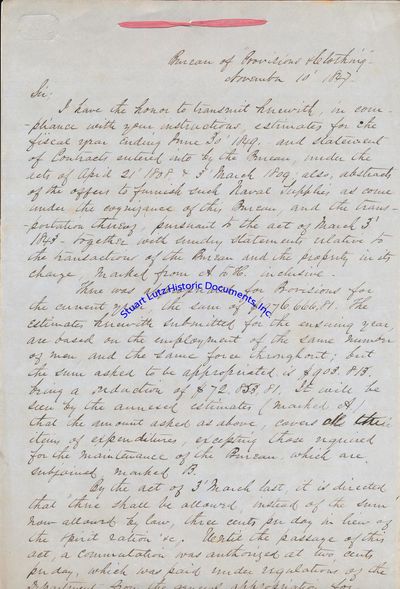 Gideon Welles Submits Expense Estimates For Navy Supplies